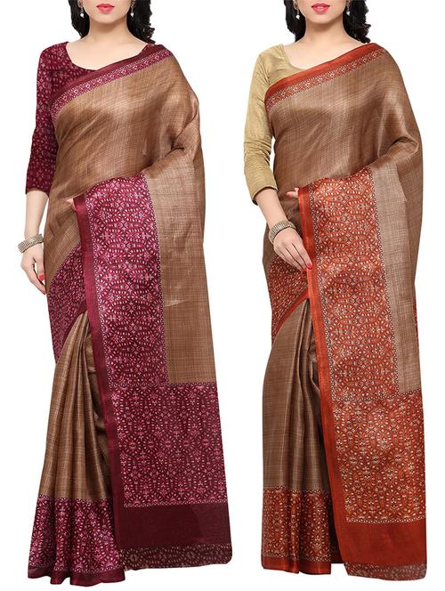 multi colored tussar silk combo saree with blouse - 14553731 - Very Small Image - 1