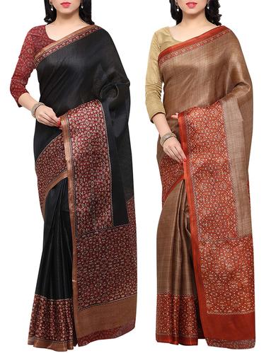 multi colored tussar silk combo saree with blouse - 14553732 - Very Small Image - 1