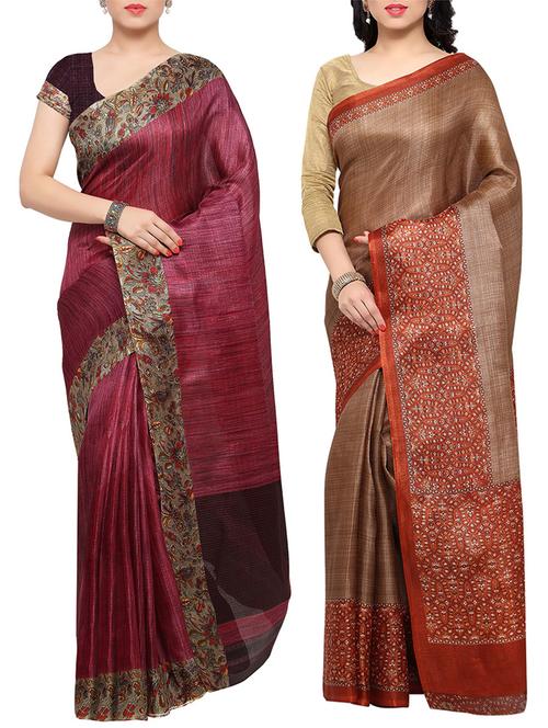 multi colored tussar silk combo saree with blouse - 14553736 - Very Small Image - 1