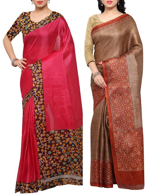 multi colored tussar silk combo saree with blouse - 14553738 - Standard Image - 1