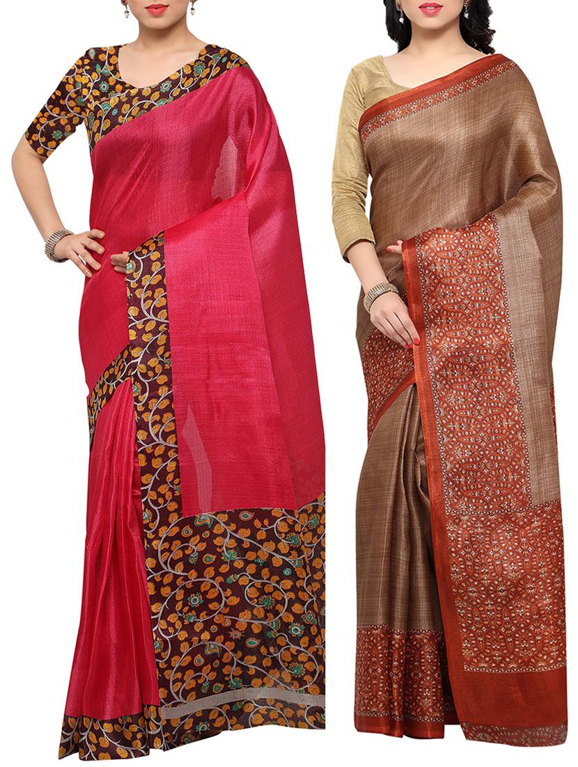 multi colored tussar silk combo saree with blouse - 14553738 - Zoom Image - 1