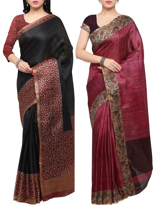 multi colored tussar silk combo saree with blouse - 14553742 - Standard Image - 1