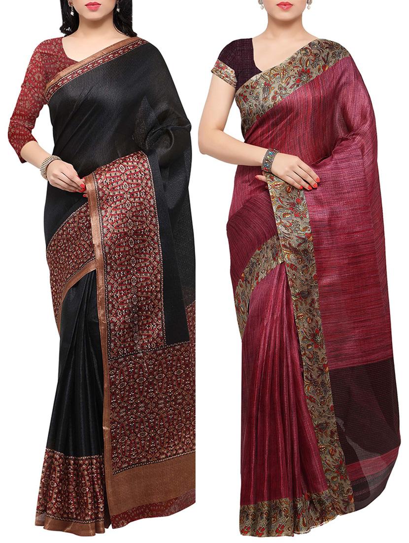 multi colored tussar silk combo saree with blouse - 14553742 - Zoom Image - 1