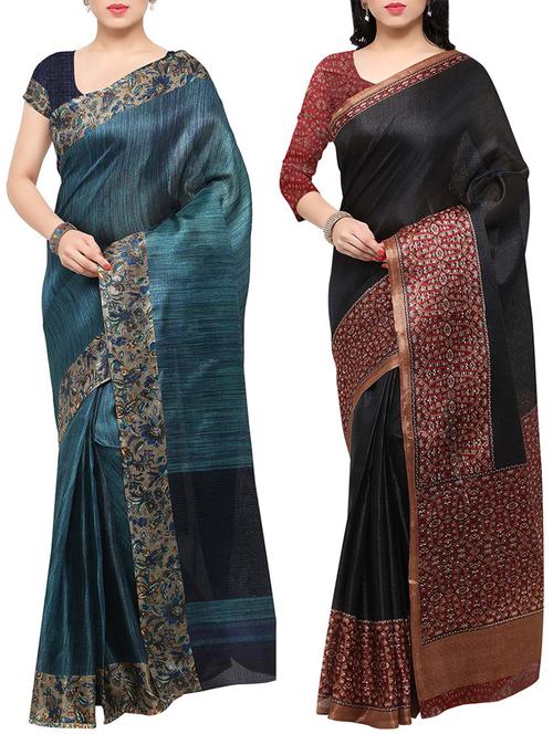 multi colored tussar silk combo saree with blouse - 14553743 - Standard Image - 1