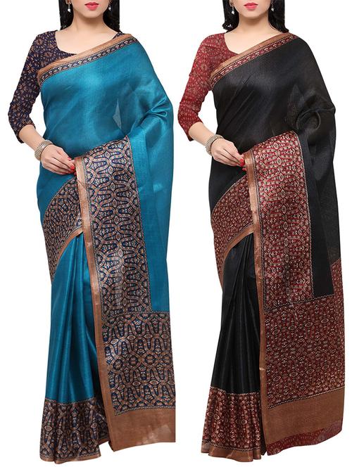 multi colored tussar silk combo saree with blouse - 14553748 - Standard Image - 1
