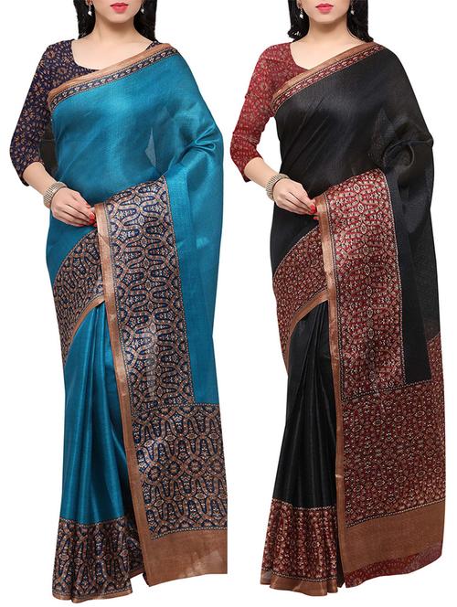 multi colored tussar silk combo saree with blouse - 14553749 - Very Small Image - 1
