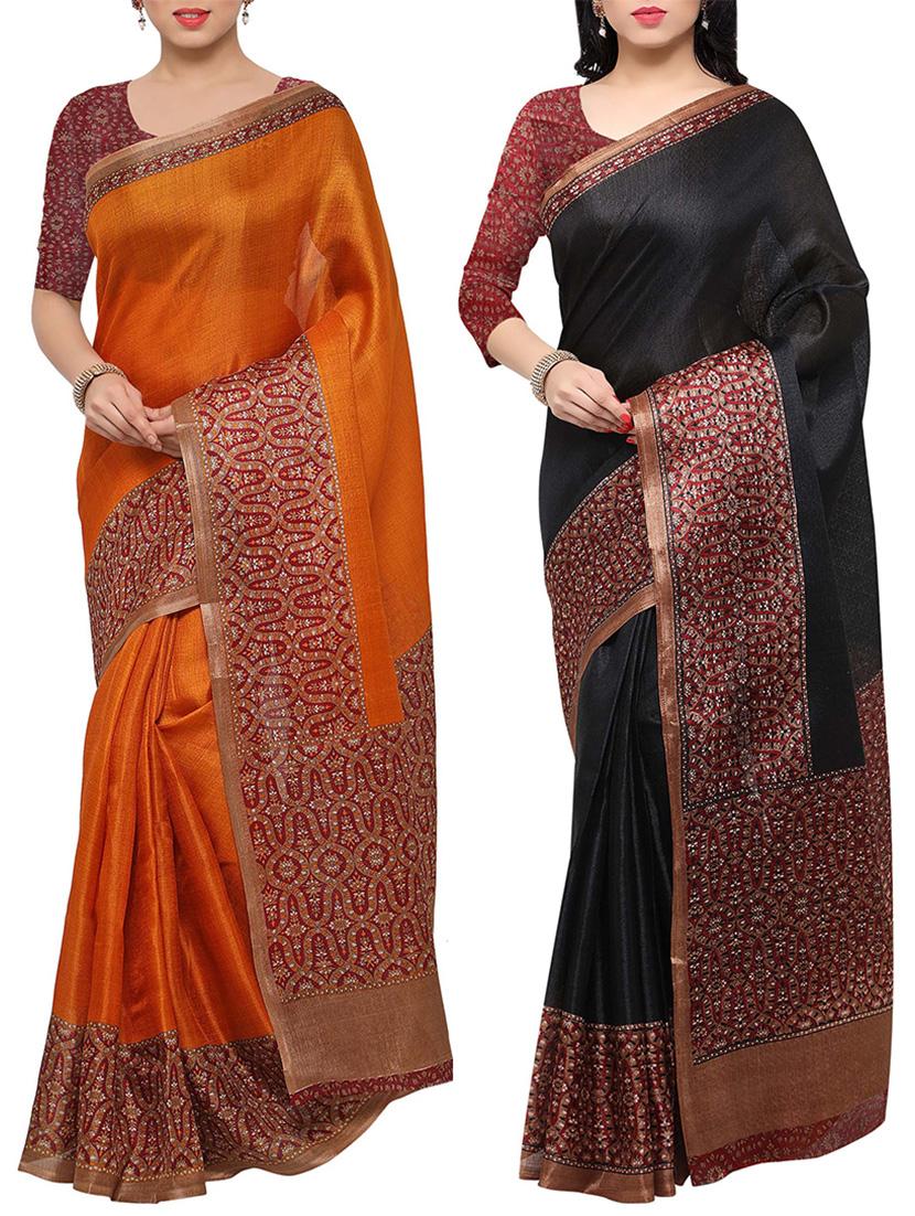 multi colored tussar silk combo saree with blouse - 14553750 - Zoom Image - 1