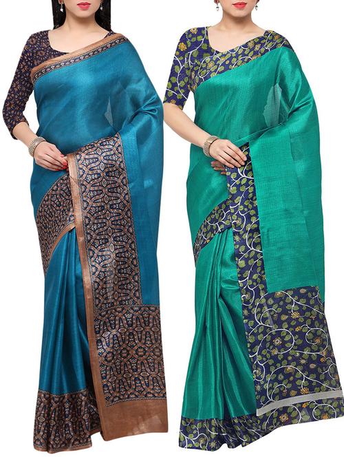 multi colored tussar silk combo saree with blouse - 14553754 - Standard Image - 1