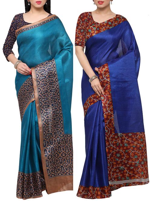 multi colored tussar silk combo saree with blouse - 14553755 - Standard Image - 1