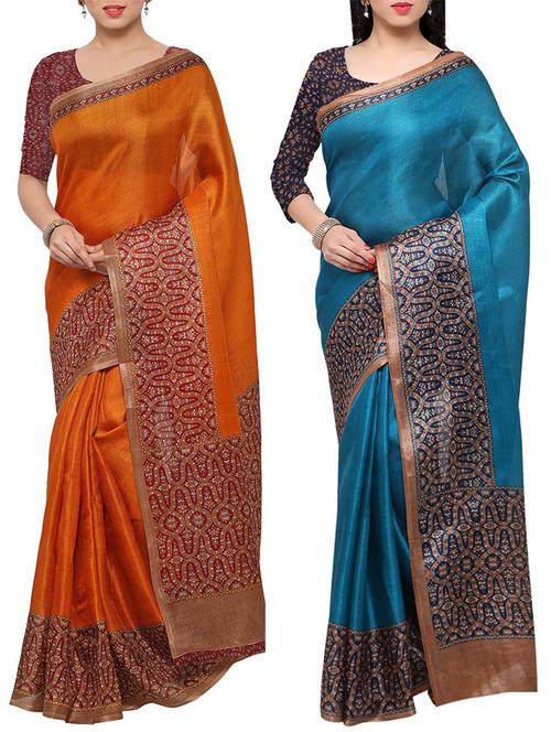 multi colored tussar silk combo saree with blouse - 14553758 - Standard Image - 1