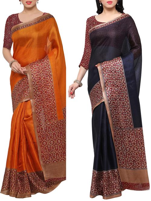 multi colored tussar silk combo saree with blouse - 14553765 - Standard Image - 1