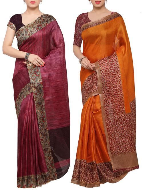 multi colored tussar silk combo saree with blouse - 14553766 - Standard Image - 1