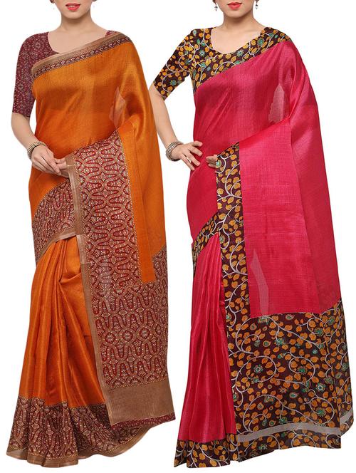 multi colored tussar silk combo saree with blouse - 14553768 - Standard Image - 1