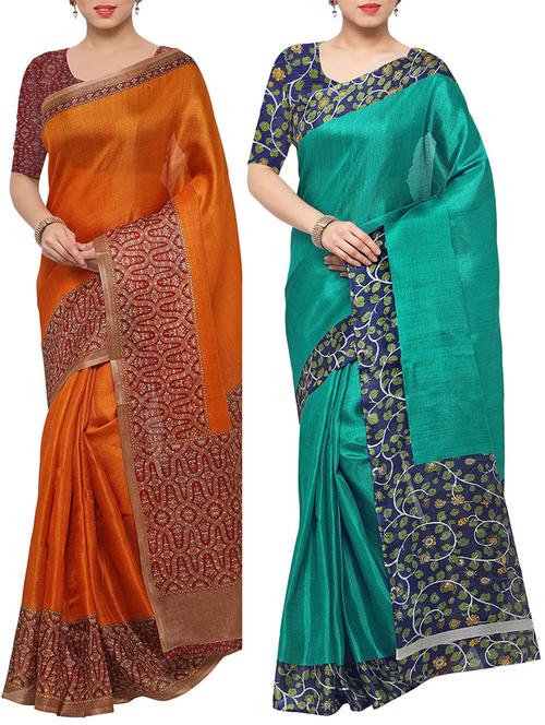 multi colored tussar silk combo saree with blouse - 14553769 - Standard Image - 1