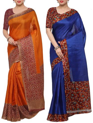 multi colored tussar silk combo saree with blouse - 14553770 - Very Small Image - 1