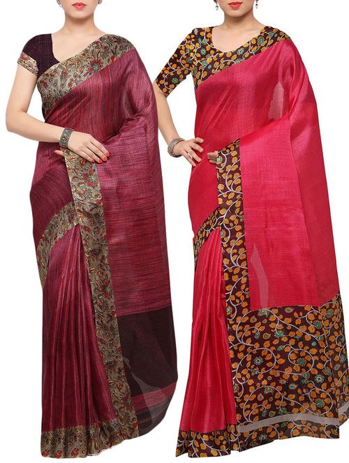 multi colored tussar silk combo saree with blouse - 14553772 - Standard Image - 1