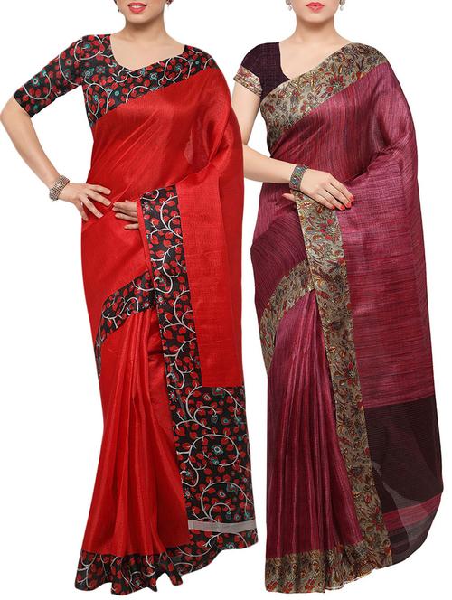 multi colored tussar silk combo saree with blouse - 14553775 - Standard Image - 1