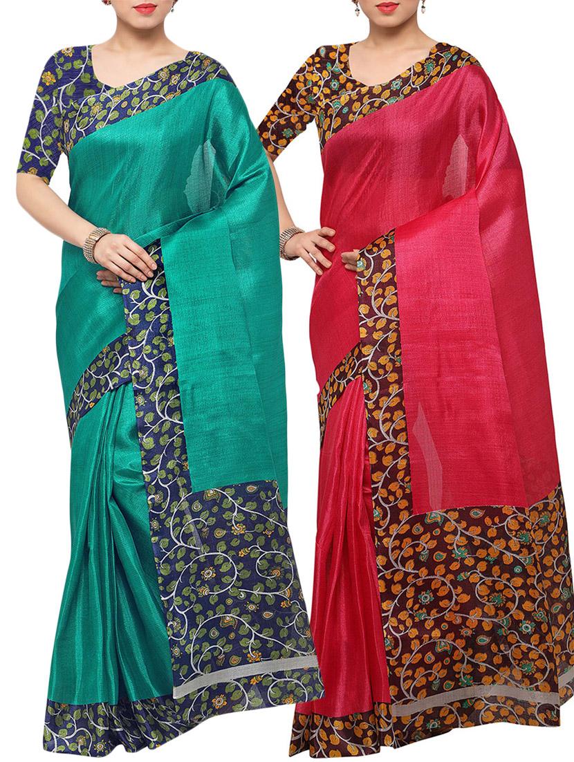 multi colored tussar silk combo saree with blouse - 14553781 - Zoom Image - 1