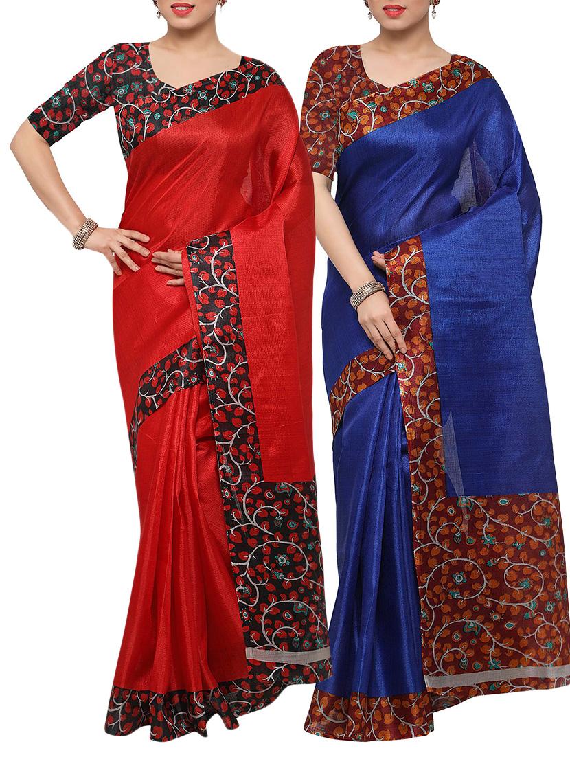 multi colored tussar silk combo saree with blouse - 14553786 - Zoom Image - 1
