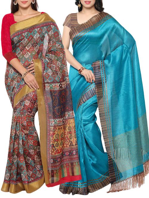 multi colored tussar silk combo saree with blouse - 14553789 - Standard Image - 1
