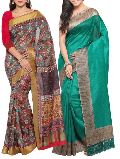 multi colored tussar silk combo saree with blouse - 14553793 - Standard Image - 1