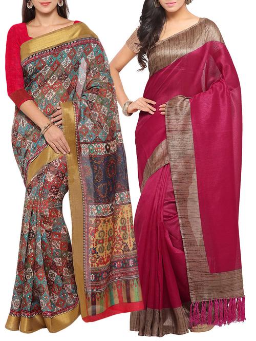 multi colored tussar silk combo saree with blouse - 14553794 - Standard Image - 1