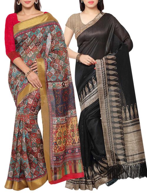 multi colored tussar silk combo saree with blouse - 14553796 - Standard Image - 1