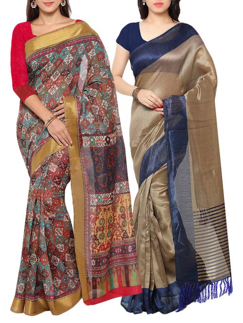 multi colored tussar silk combo saree with blouse - 14553798 - Standard Image - 1