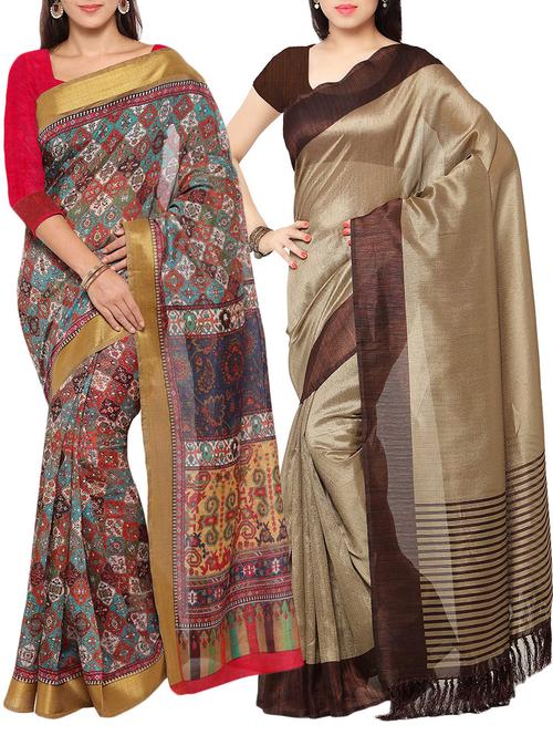 multi colored tussar silk combo saree with blouse - 14553799 - Standard Image - 1