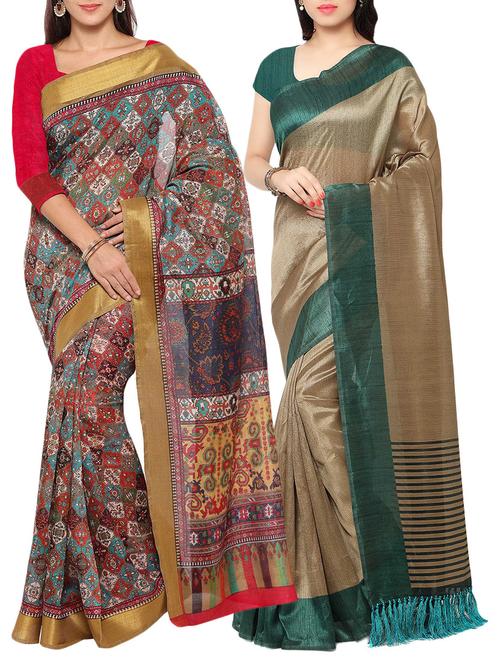 multi colored tussar silk combo saree with blouse - 14553802 - Standard Image - 1