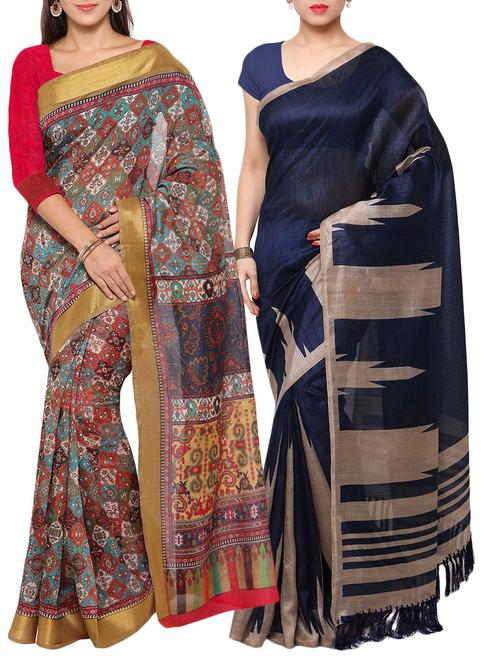 multi colored tussar silk combo saree with blouse - 14553803 - Standard Image - 1
