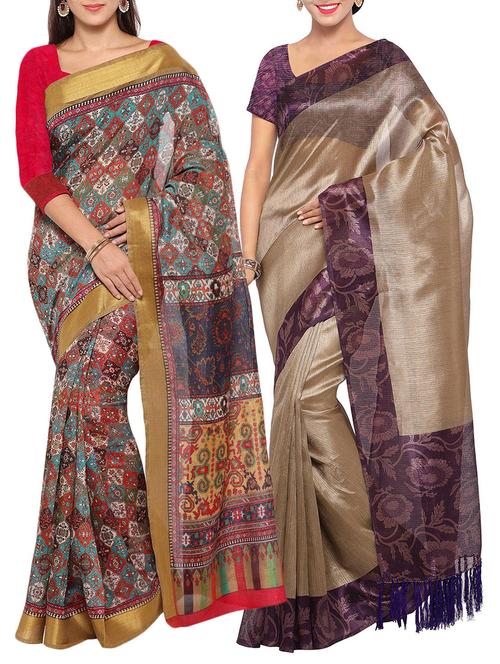 multi colored tussar silk combo saree with blouse - 14553805 - Standard Image - 1