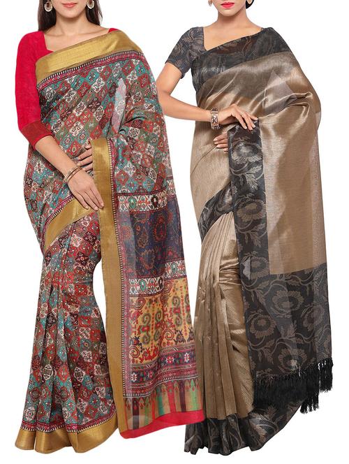 multi colored tussar silk combo saree with blouse - 14553808 - Standard Image - 1