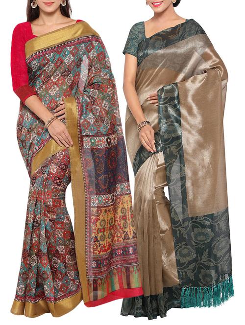 multi colored tussar silk combo saree with blouse - 14553809 - Standard Image - 1