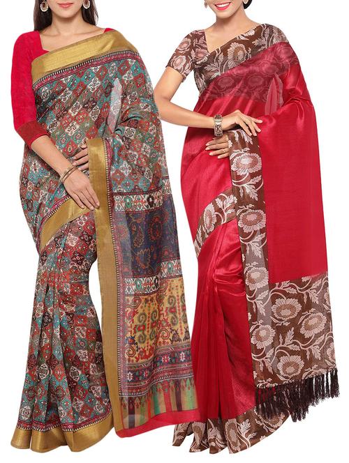 multi colored tussar silk combo saree with blouse - 14553811 - Standard Image - 1