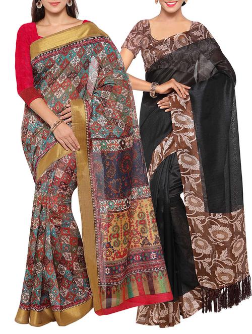 multi colored tussar silk combo saree with blouse - 14553813 - Standard Image - 1