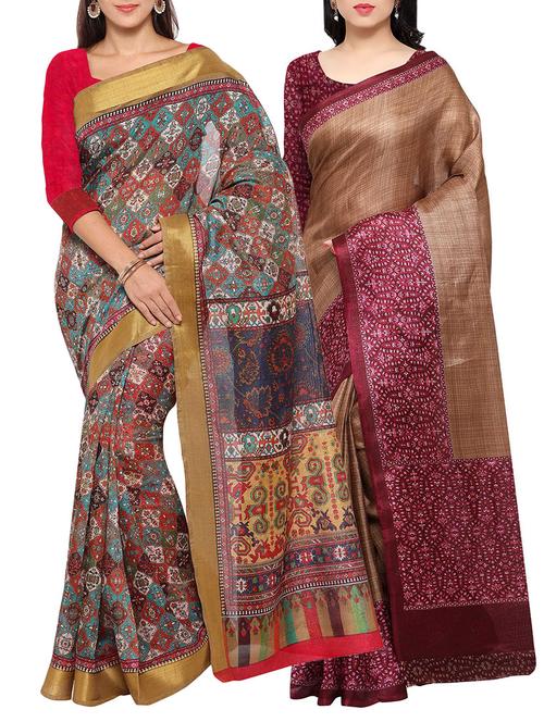 multi colored tussar silk combo saree with blouse - 14553817 - Standard Image - 1