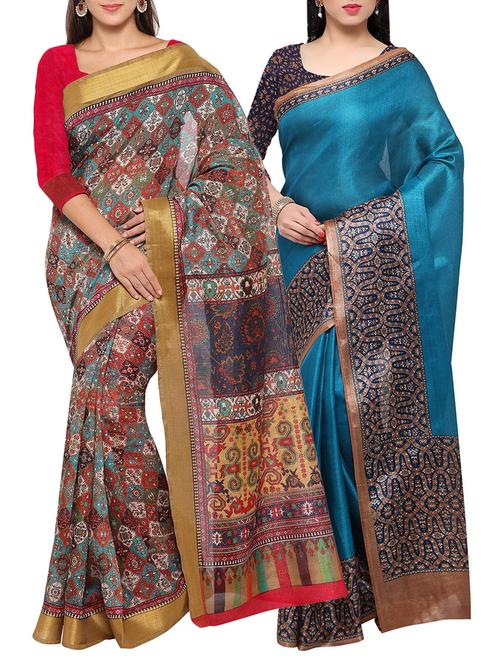 multi colored tussar silk combo saree with blouse - 14553820 - Standard Image - 1