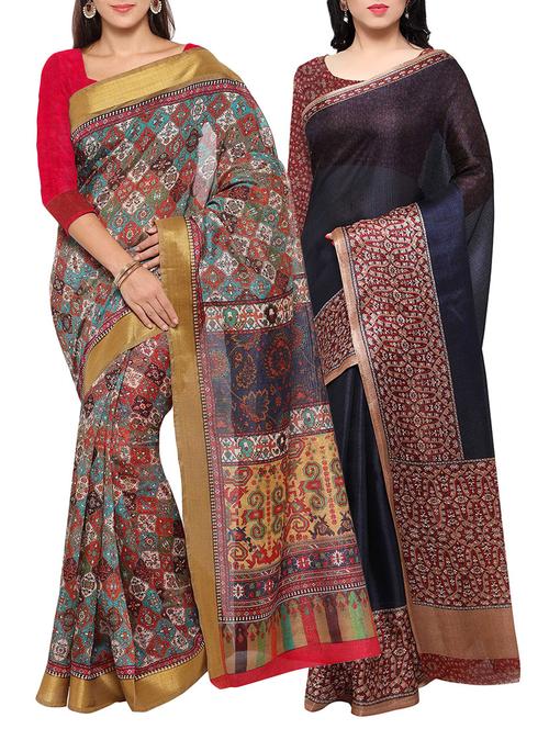 multi colored tussar silk combo saree with blouse - 14553821 - Standard Image - 1