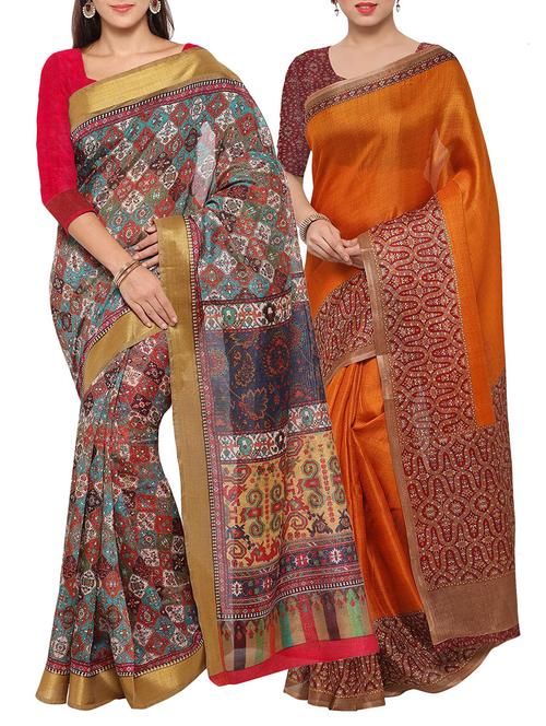 multi colored tussar silk combo saree with blouse - 14553822 - Standard Image - 1