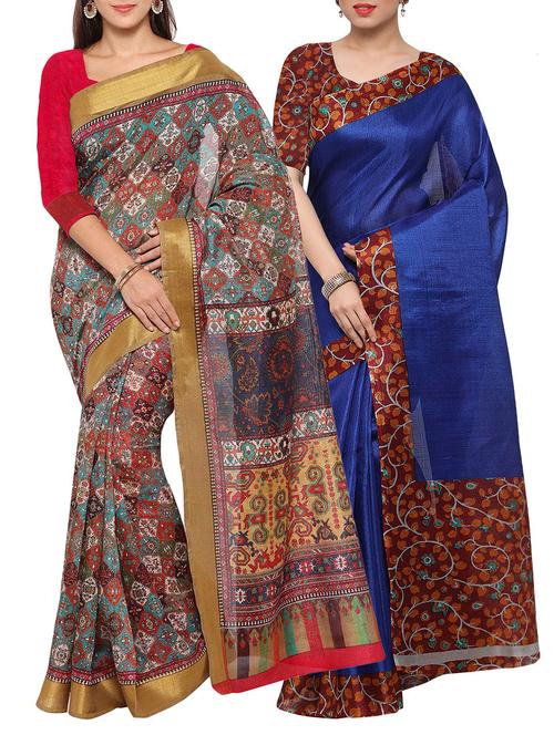multi colored tussar silk combo saree with blouse - 14553824 - Standard Image - 1