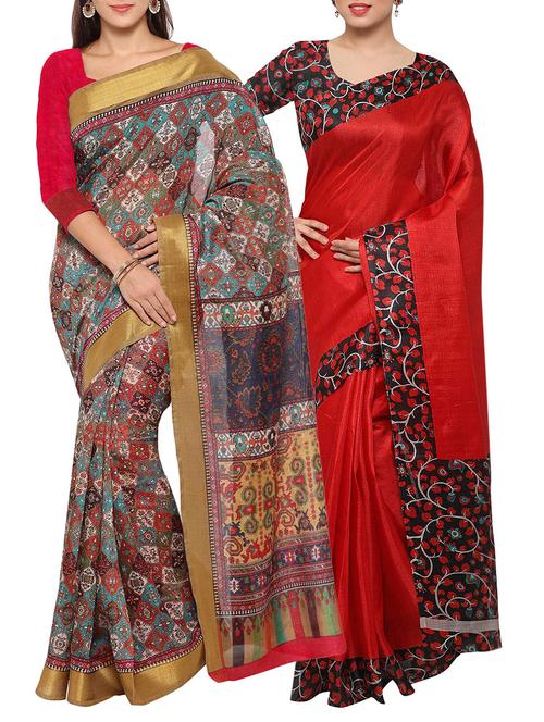 multi colored tussar silk combo saree with blouse - 14553825 - Standard Image - 1