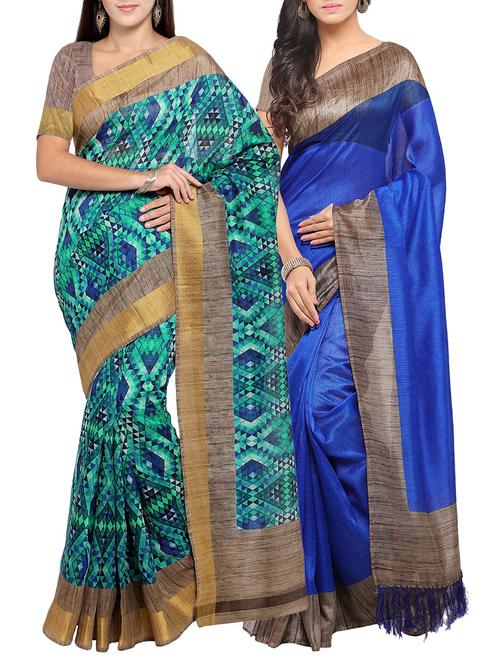 multi colored tussar silk combo saree with blouse - 14553835 - Standard Image - 1