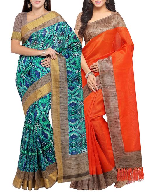 multi colored tussar silk combo saree with blouse - 14553838 - Standard Image - 1