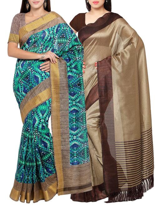 multi colored tussar silk combo saree with blouse - 14553842 - Standard Image - 1