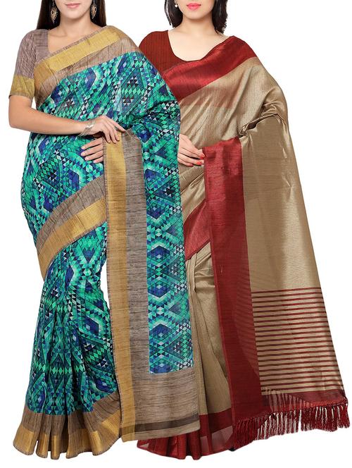 multi colored tussar silk combo saree with blouse - 14553843 - Standard Image - 1
