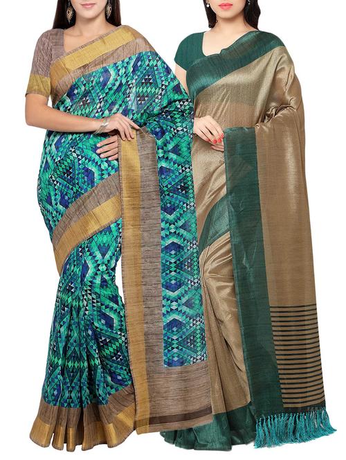 multi colored tussar silk combo saree with blouse - 14553845 - Standard Image - 1