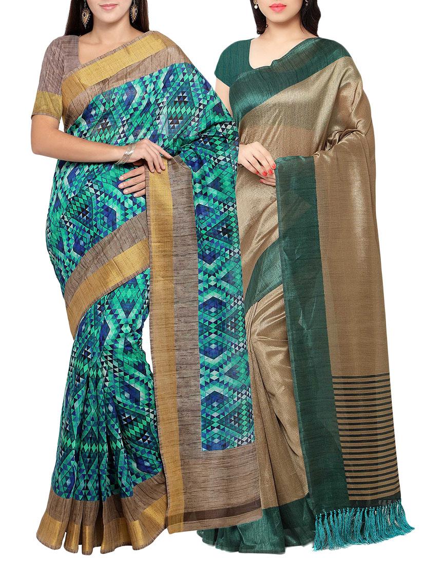 multi colored tussar silk combo saree with blouse - 14553845 - Zoom Image - 1