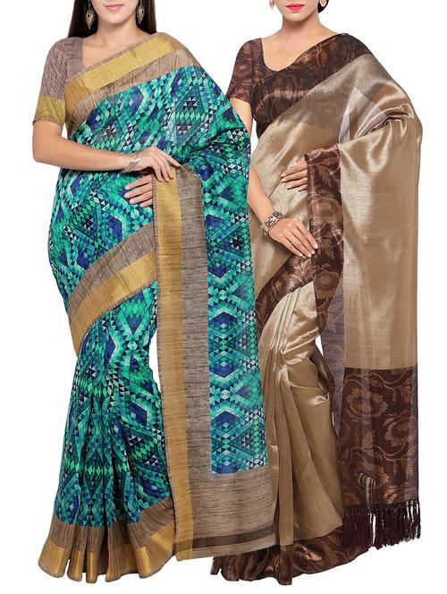 multi colored tussar silk combo saree with blouse - 14553849 - Very Small Image - 1
