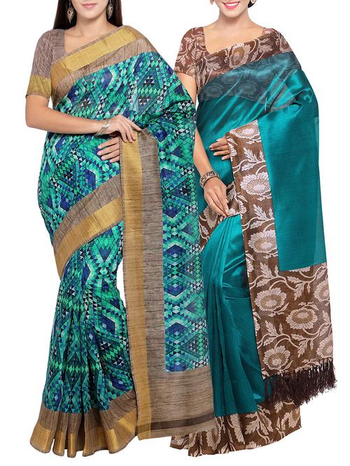 multi colored tussar silk combo saree with blouse - 14553855 - Very Small Image - 1